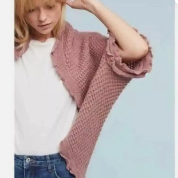 Anthropologie Moth Rocia Mauve Crochet Knit Open Cardigan Cottagecore Wool Small - Picture 2 of 11